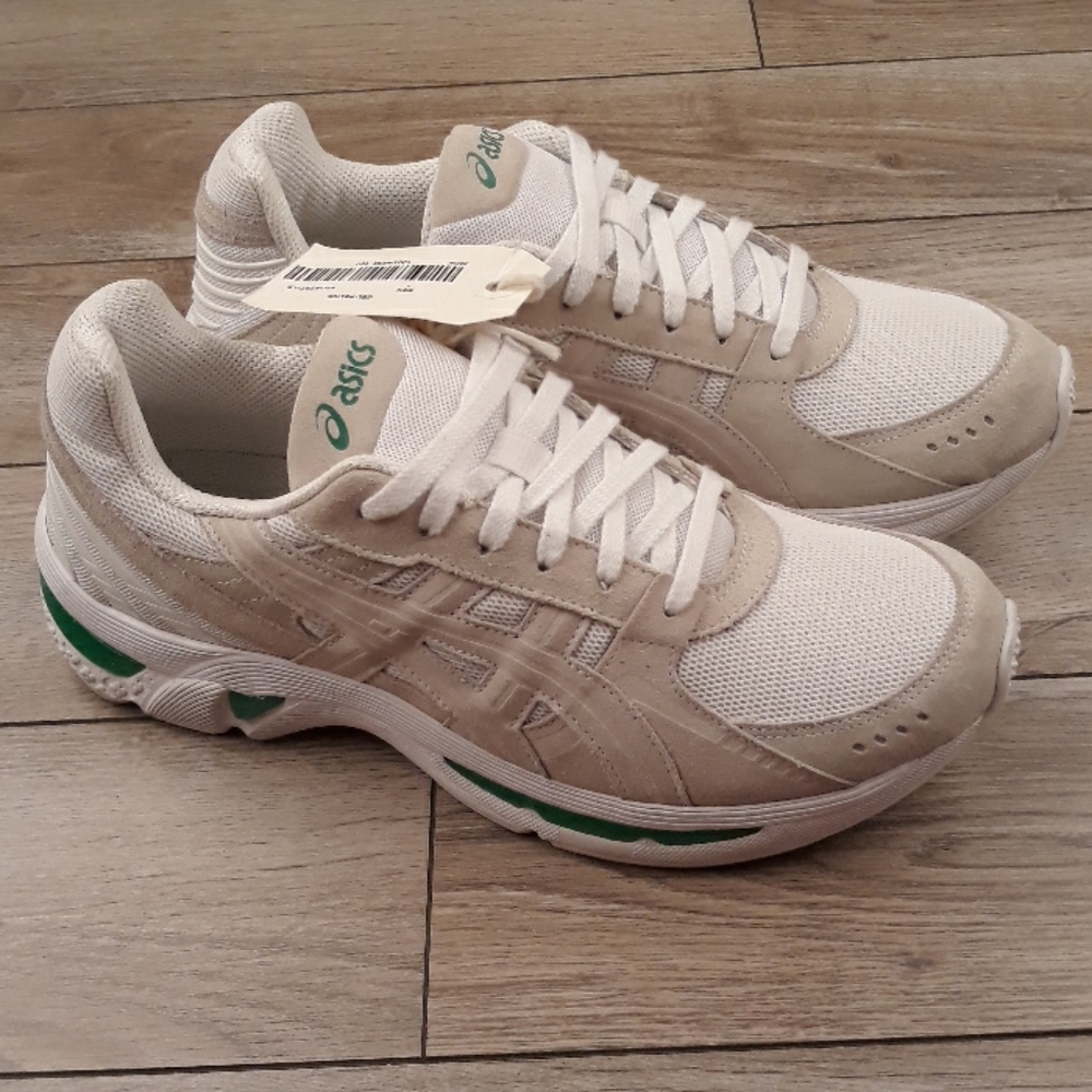 Asics Beige White Sneakers with Green Highlights